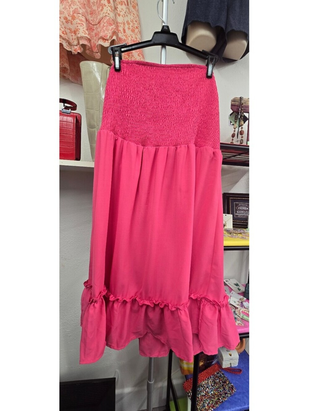 Hot Pink Smocked Ruffle Skirt – Size 3XL